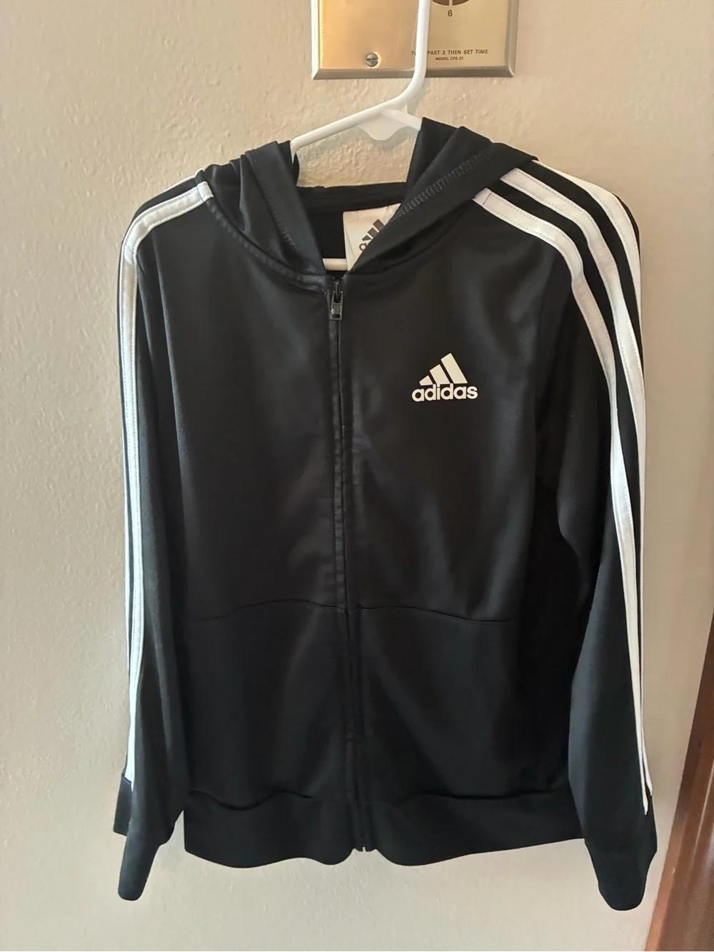 Boys Adidas Black Track Jacket with White Stripes